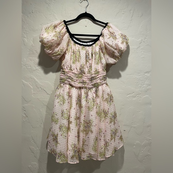 J. ING Girls Teen Pink Floral Black Puff Sleeve Dress *NWT - Picture 2 of 11